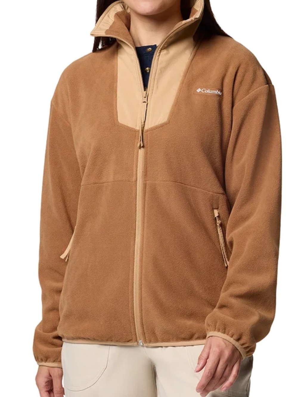 Columbia Women's Sequoia Grove Full Zip Fleece Jacket Camel Brown Size L